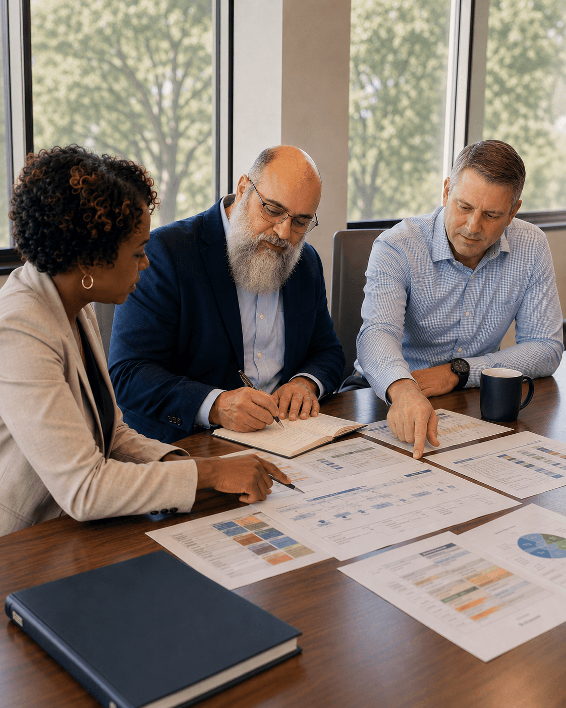Founder and Managing Partner working with two organizational leaders around printed technology strategy materials.