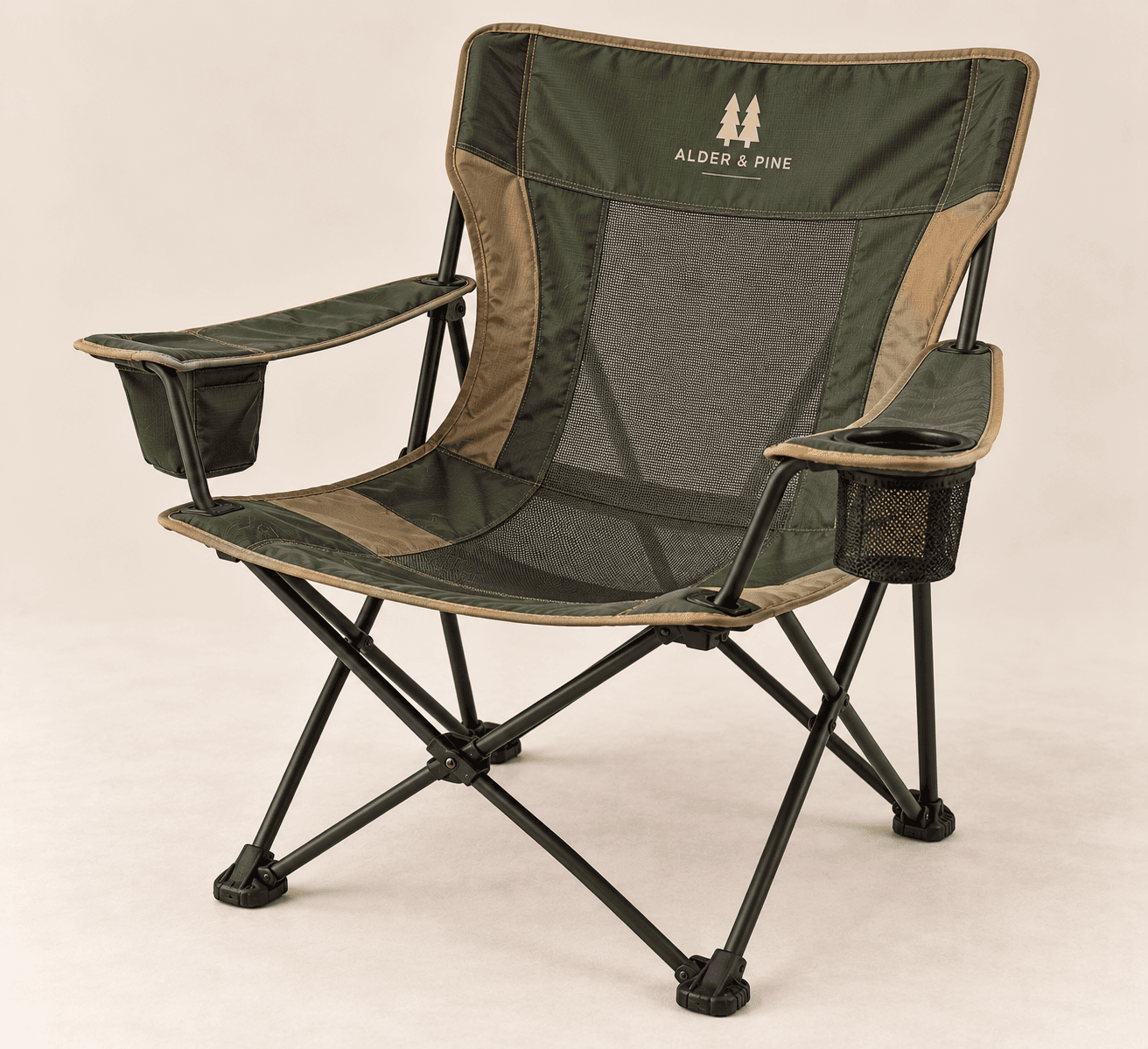 Black Balsam Camp Chair in forest green with a breathable mesh back and a cup holder