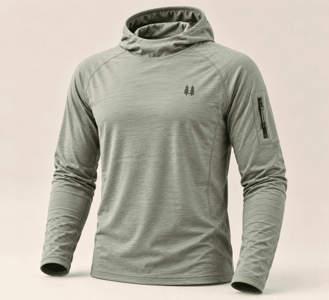 Fernbrook Sun Hoody in sage green, a lightweight long-sleeve hooded top with a zip sleeve pocket