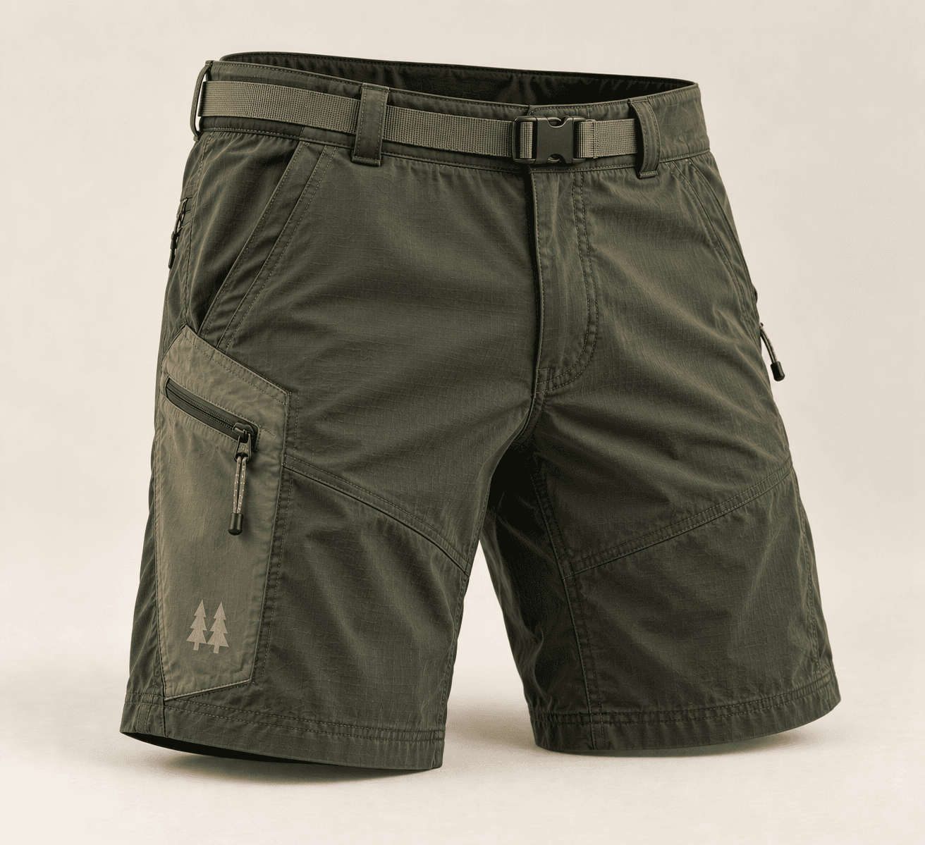 Gap Trail Shorts in olive with an integrated belt and a zippered cargo pocket