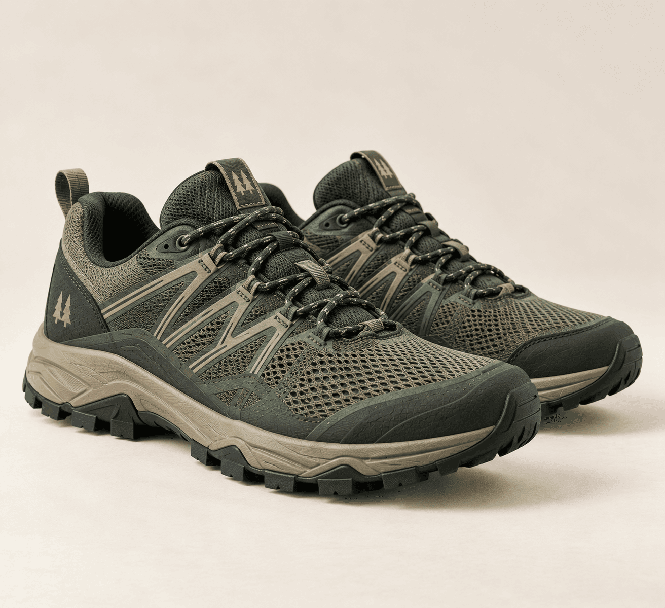 Greenbrier Trail Shoe in forest green and olive with a tan lugged outsole