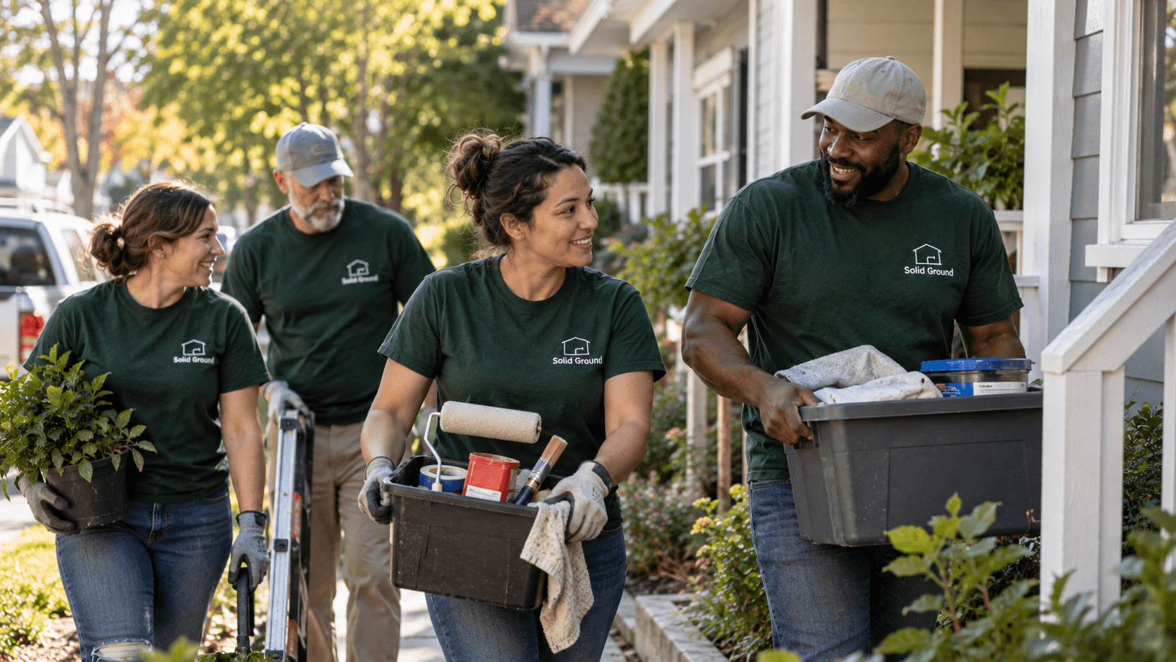 Volunteers carrying supplies together as part of the campaign's first outreach